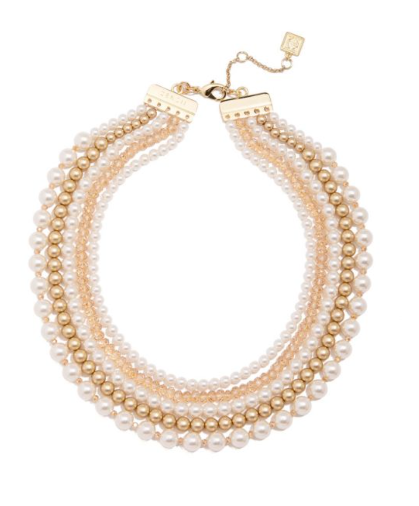 Necklace Collar Bead Layered Gold & Pearl