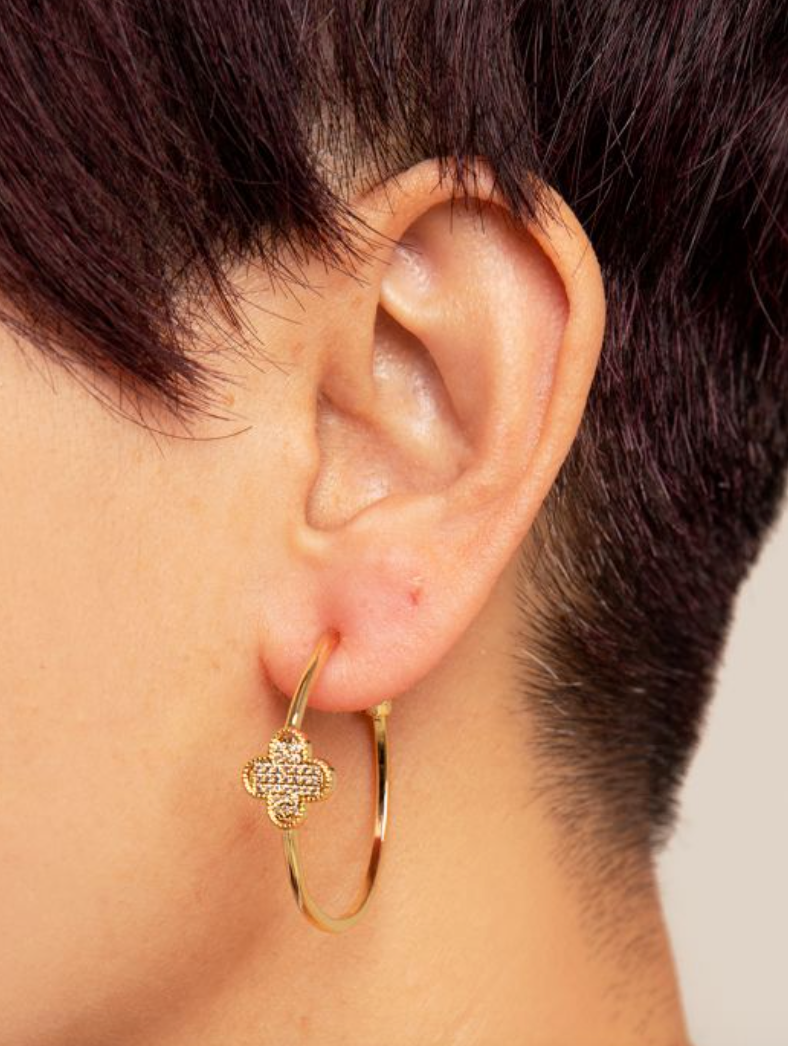 Earrings Hoop Clover Crystal
