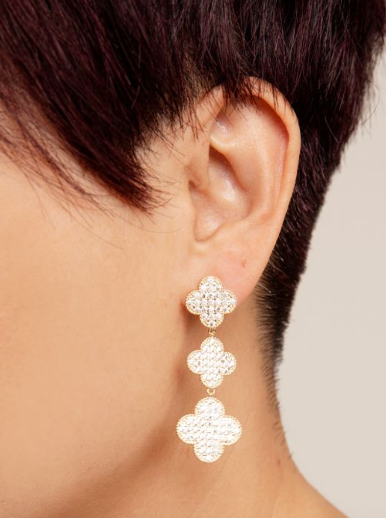 Earrings Drop Quatrefoil Crystal Gold