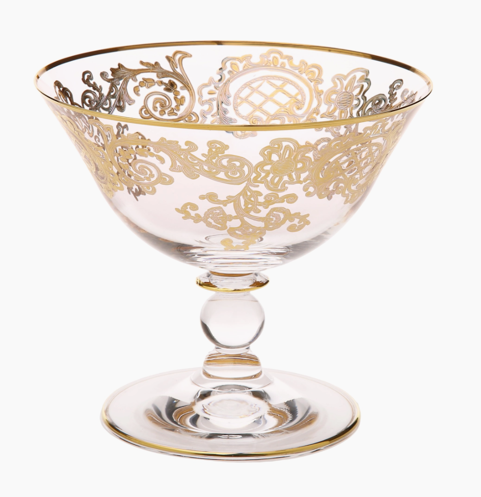 Gold Flourish Glass Serving Bowl