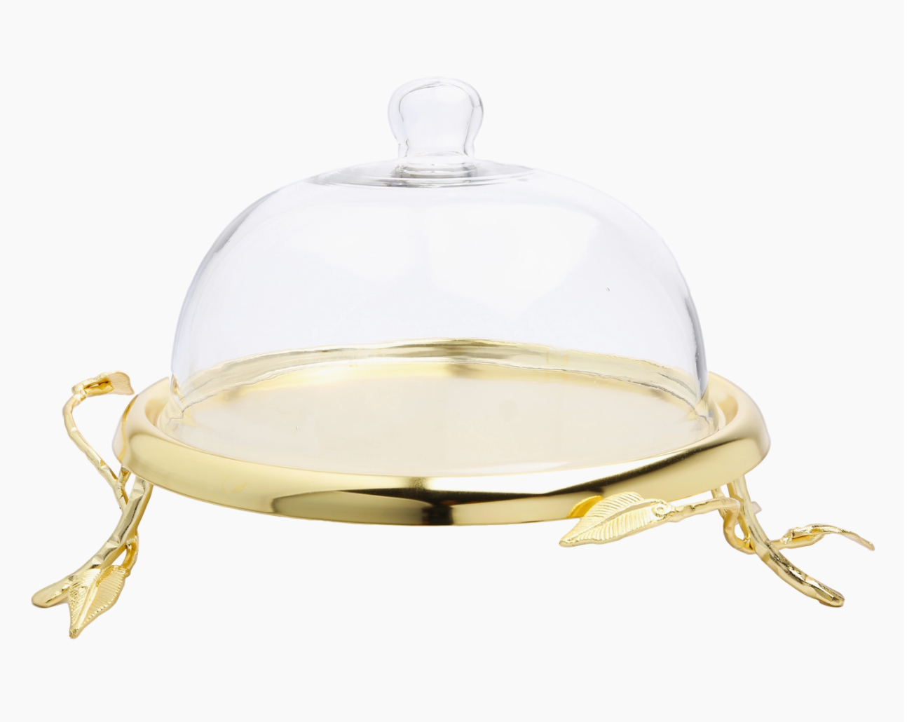Gold Leaf Cake Plate with Glass Dome