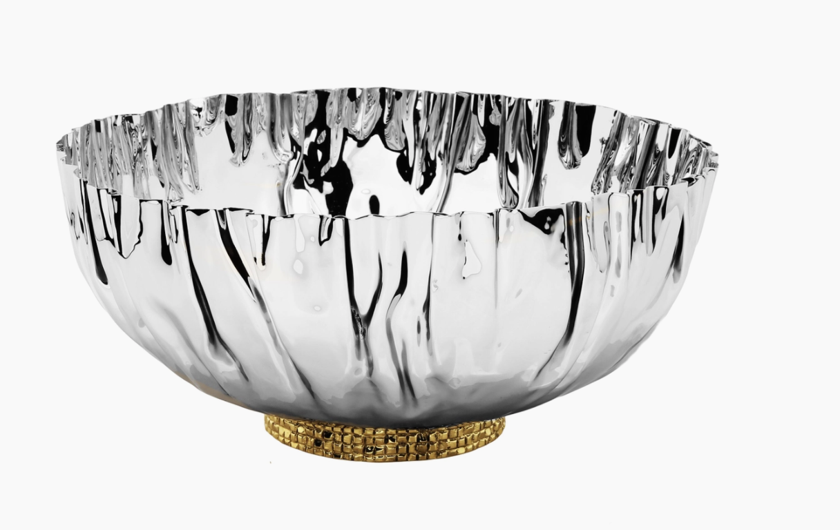 Stainless Steel Crumpled Bowl with Gold Mosaic Base