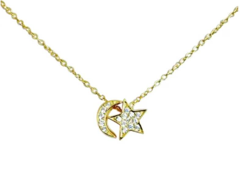 CZ Moon & Star Necklace