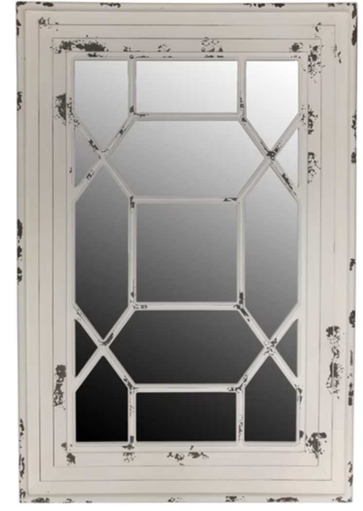 White Distressed Trellis Mirror