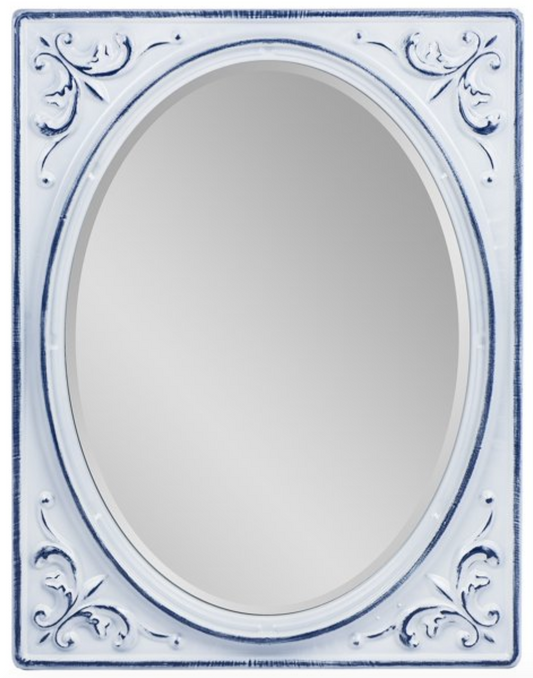 Blue & White Metal Enamel Wall Mirror