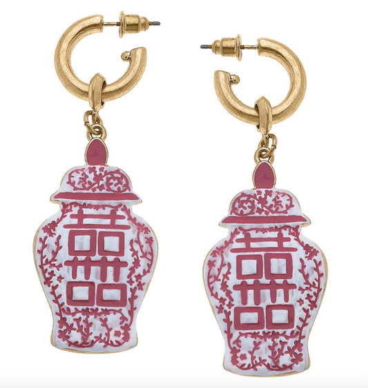 Blaire Enamel Ginger Jar Double Happiness Earrings