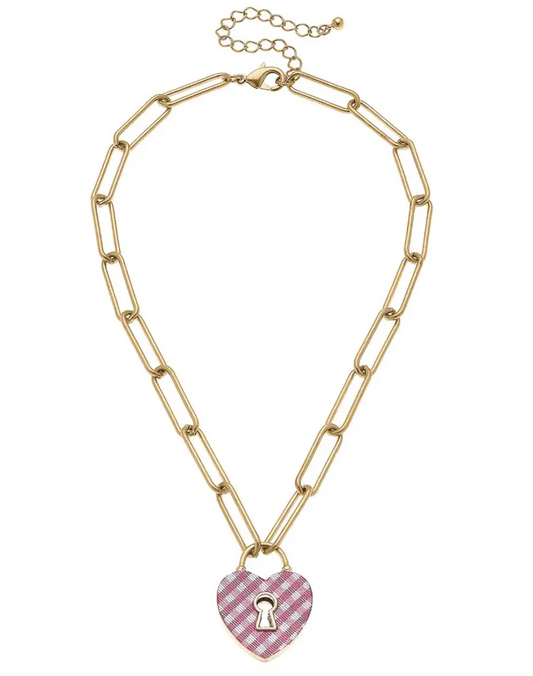 Moncler Gingham Pink Padlock Necklace