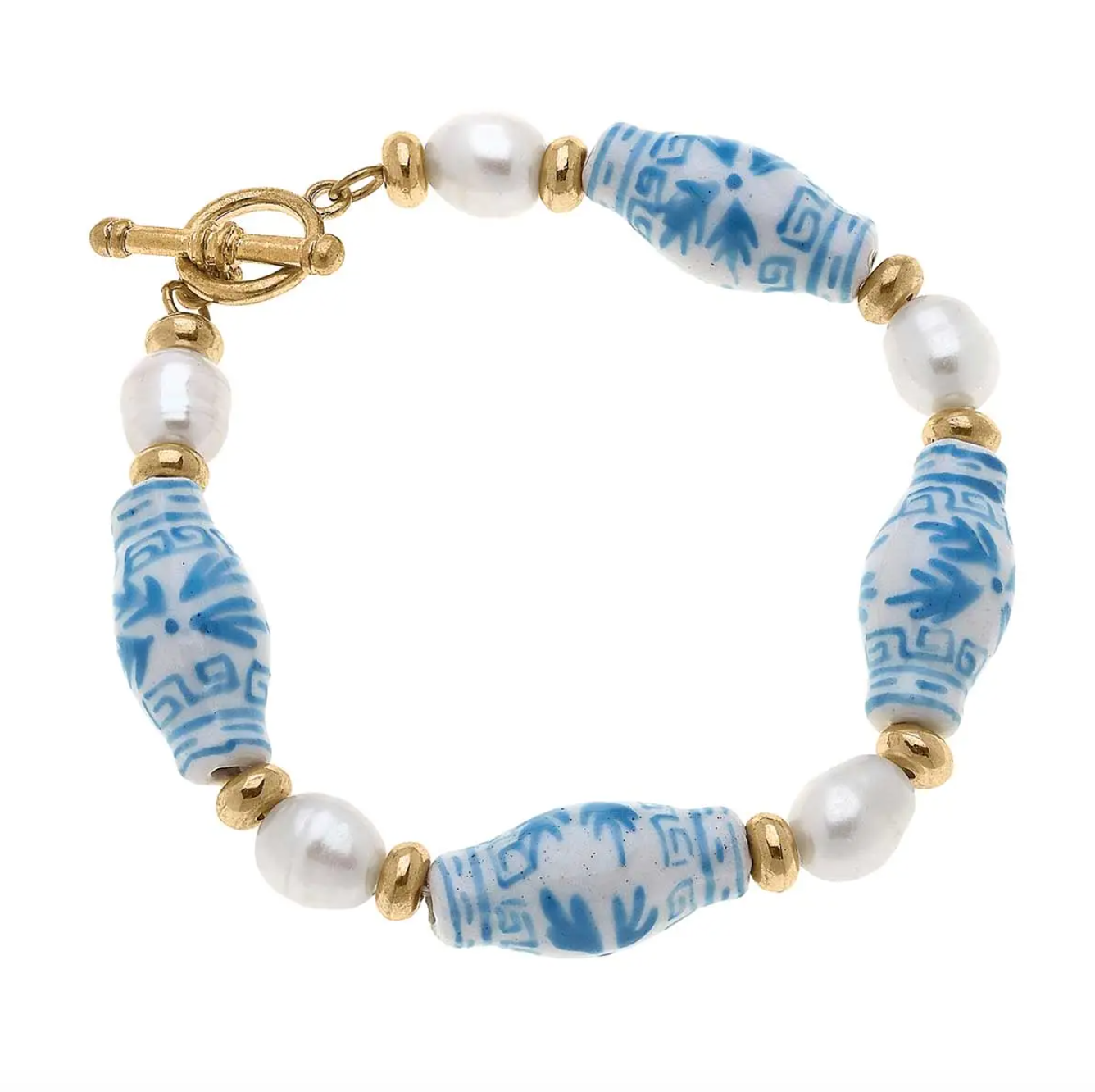 Melanie Porcelain & Pearl T-Bar Bracelet