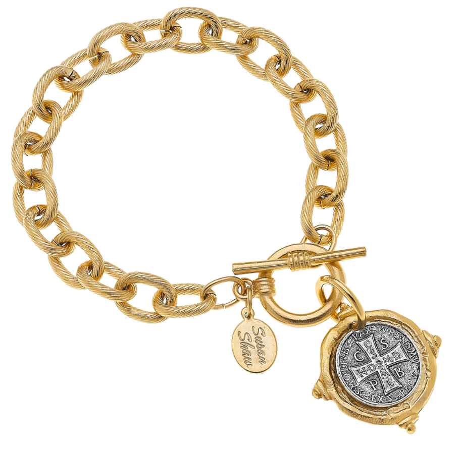 Bracelet Toggle St. Benedict Cross Silver & Gold