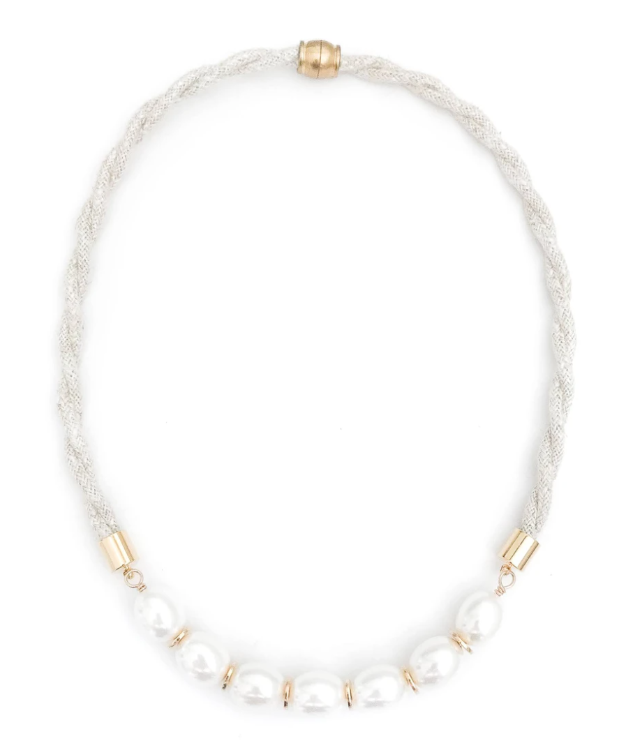Natural Twist Southern Large Pearl Weekender Linen Necklace