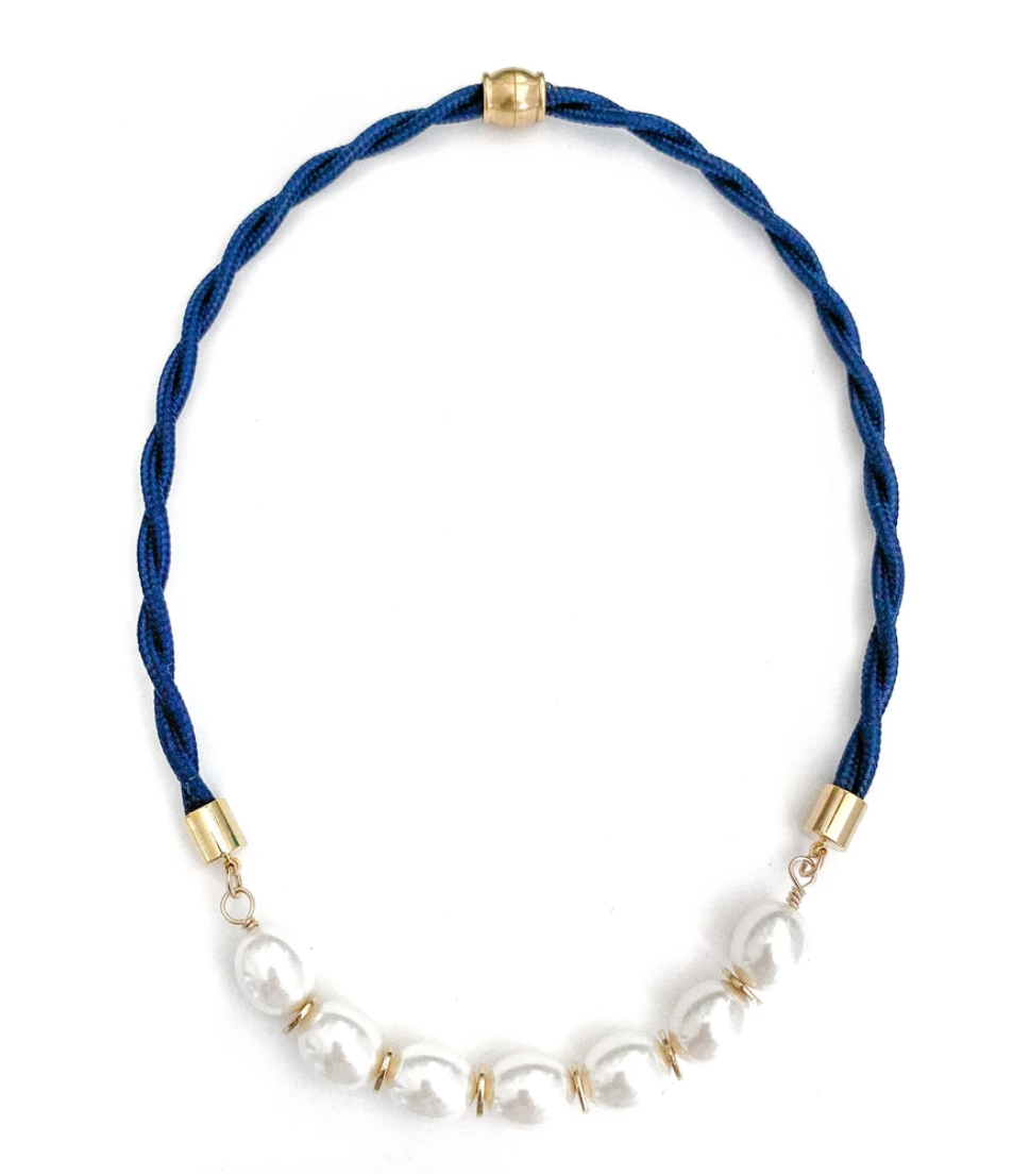 Navy Twist Southern Large Pearl Weekender Linen Necklace – Funky Junk