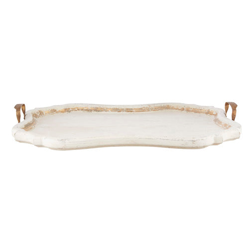 Tray Distressed Handles White & Gold
