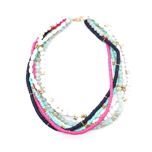 Necklace Hot Pink & Blue Beaded Stacked