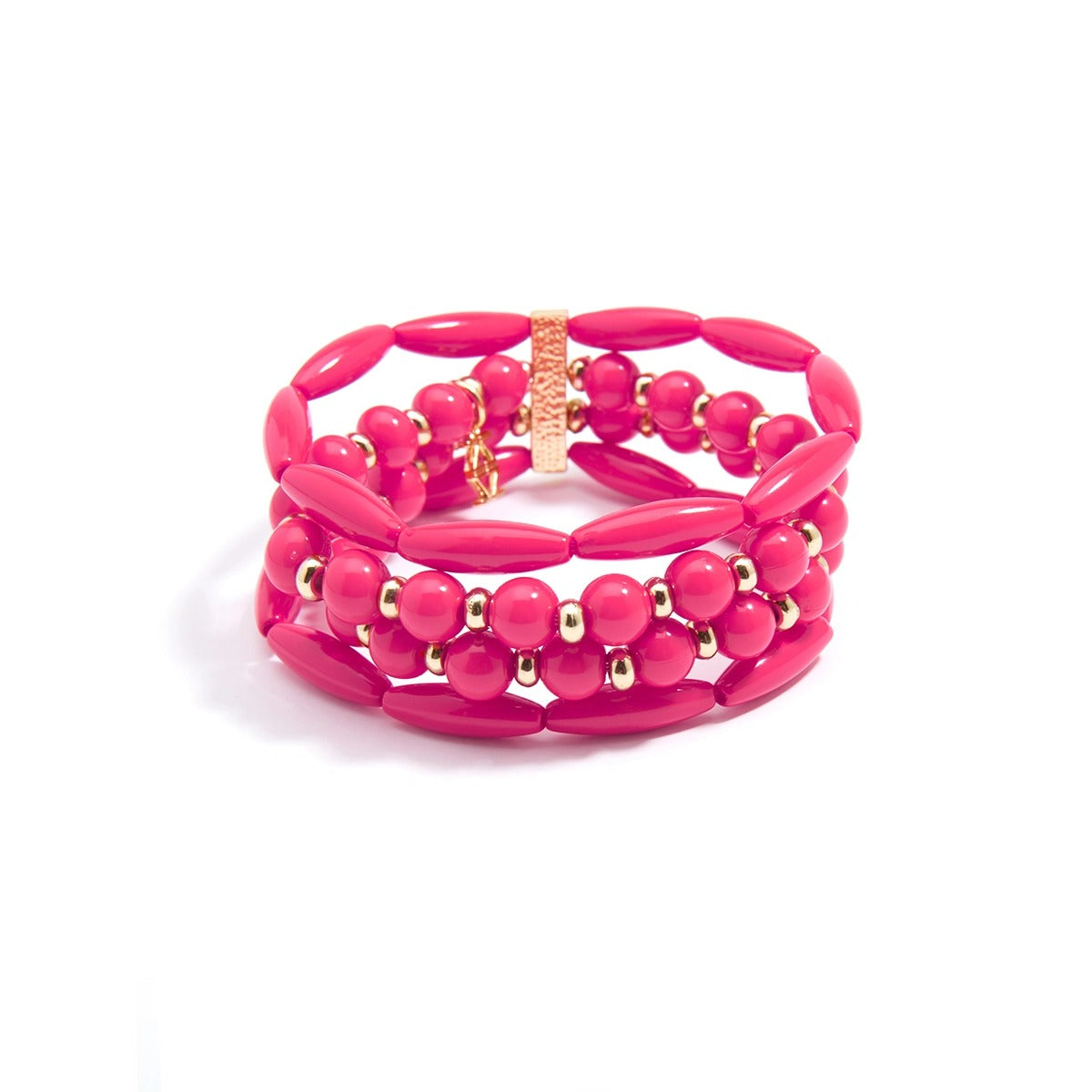 Bracelet Stack Beaded Multi Strand Hot Pink