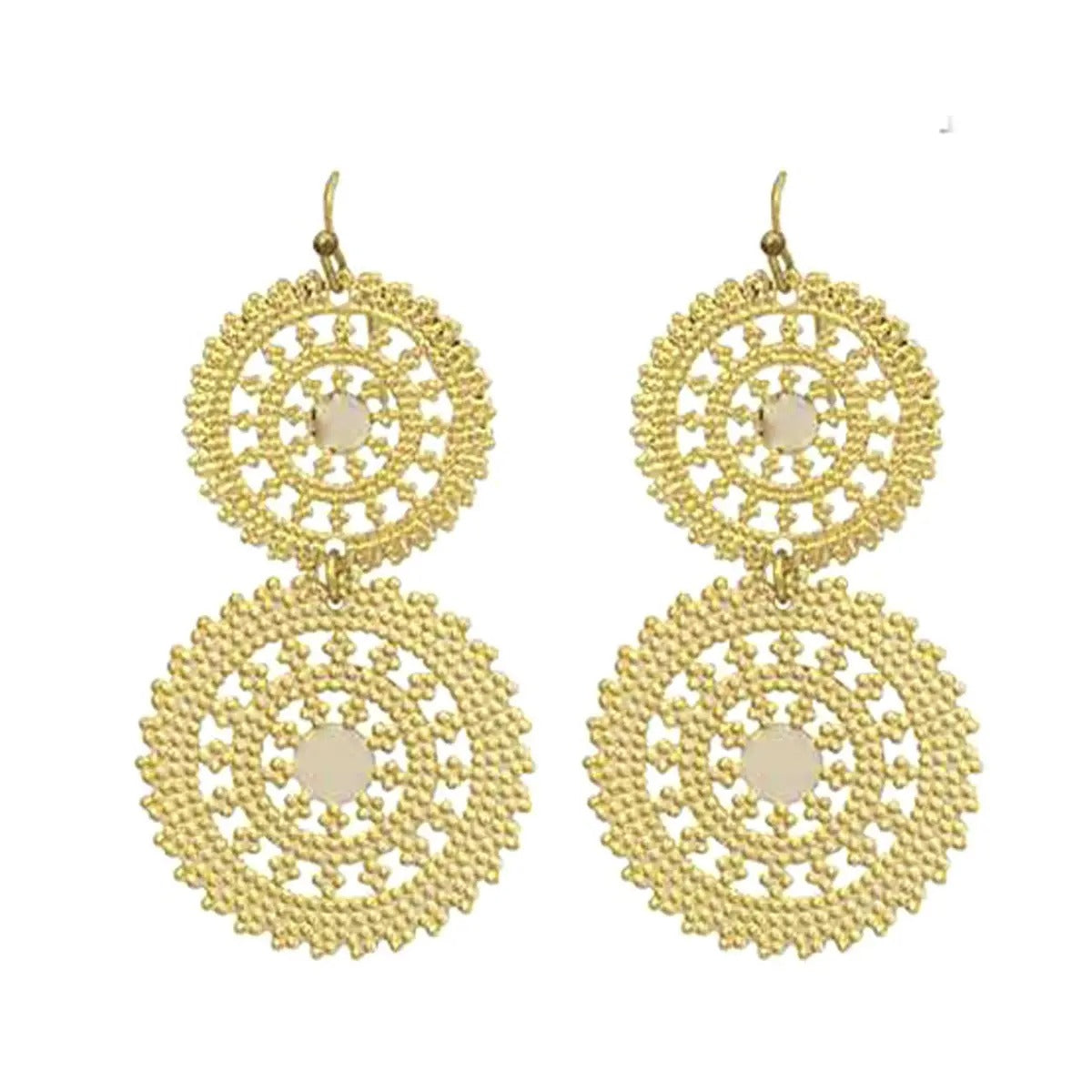 Earrings Drop Round Crystal Gold