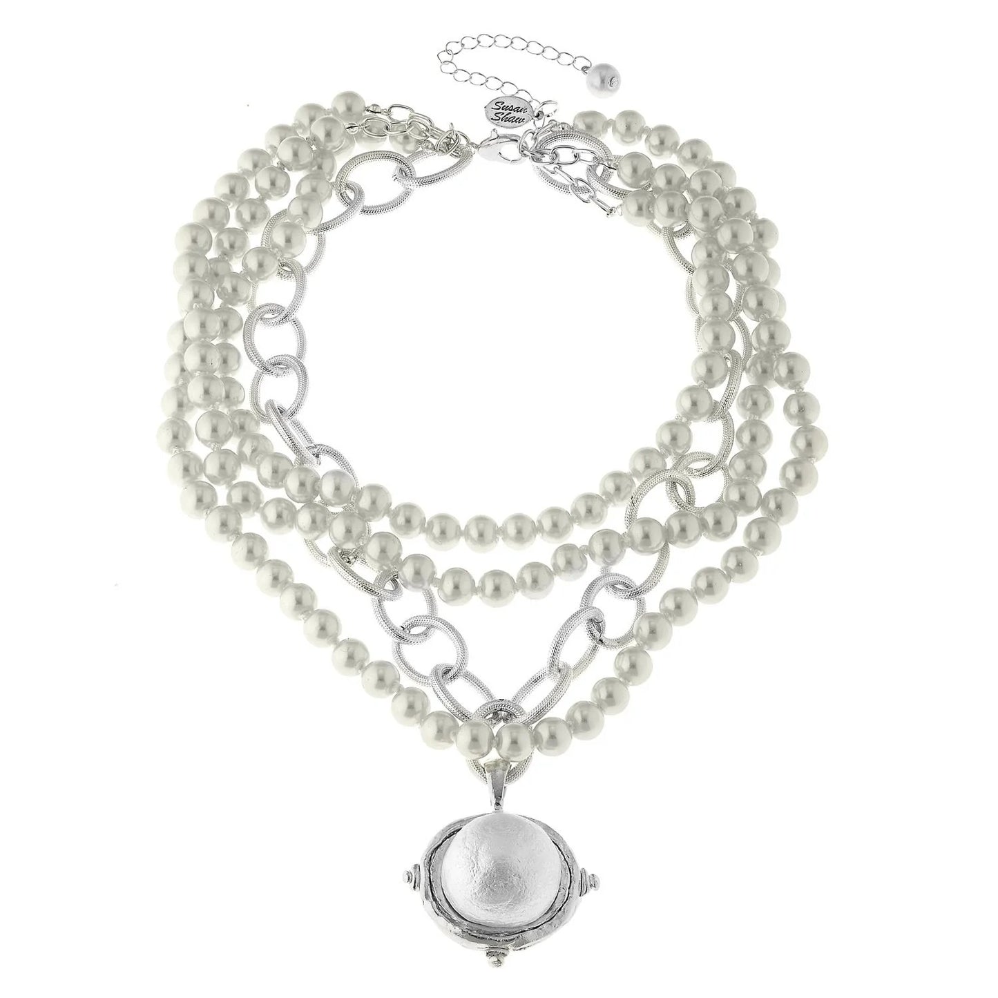 Necklace Glass Pearl and Cotton Peal Silver