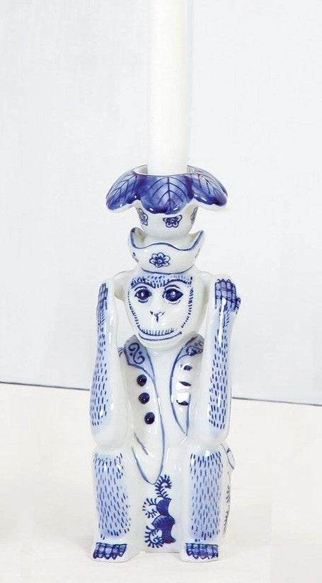 Candle Stick Monkey Blue & White