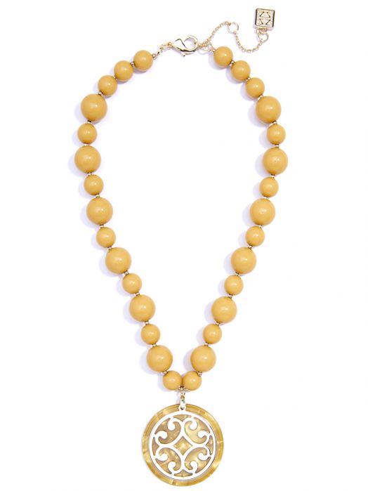 Necklace Scroll Circle Beaded Honey Yellow