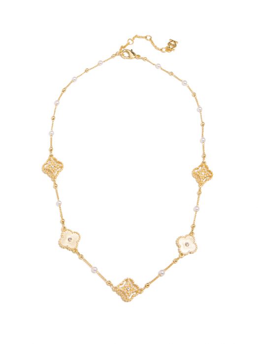 Necklace Stud Quatrefoil Embellished Gold