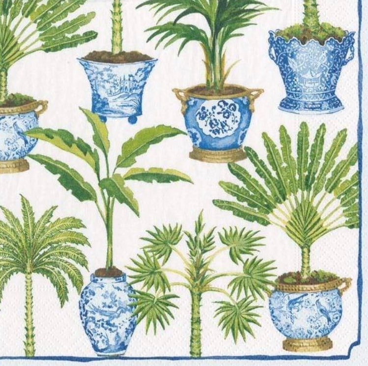 Cocktail Napkins Potted Palms White