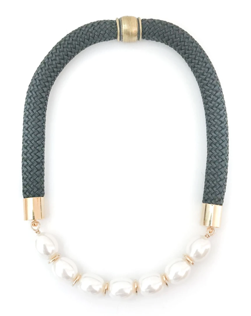Black Southern Large Pearl Prepster Statement Necklace