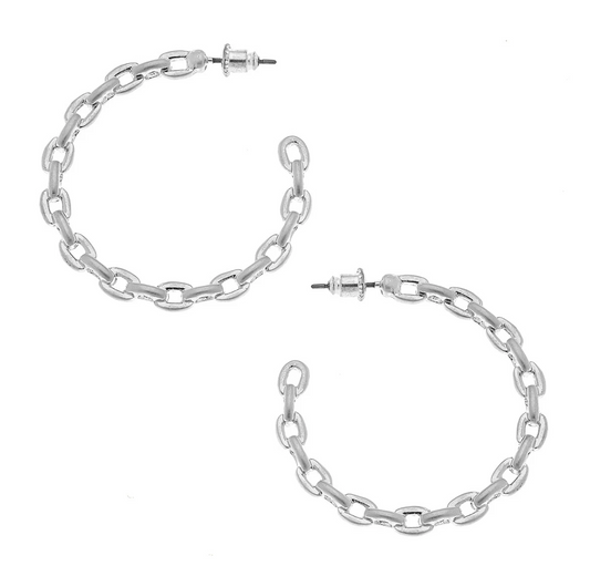 Trish Frozen Chain Silver Hoop Earrings
