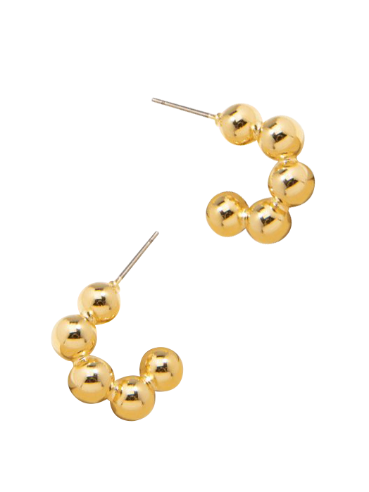 Earrings Hoop Huggie Beaded Metal Gold